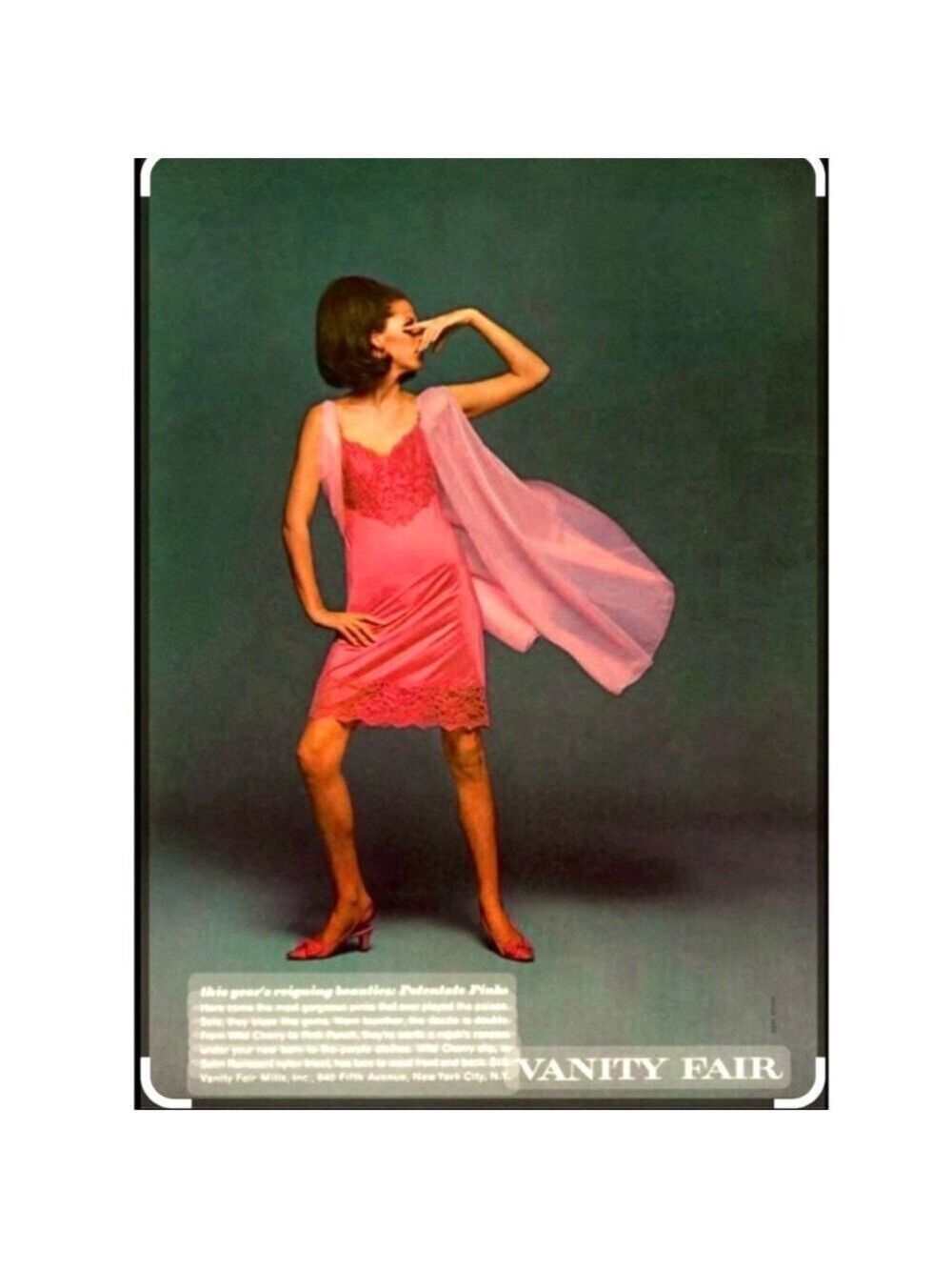 Vintage 1960s Vanity Fair Full Slip Chemise Negligee Coral Orange Lace Floral S
